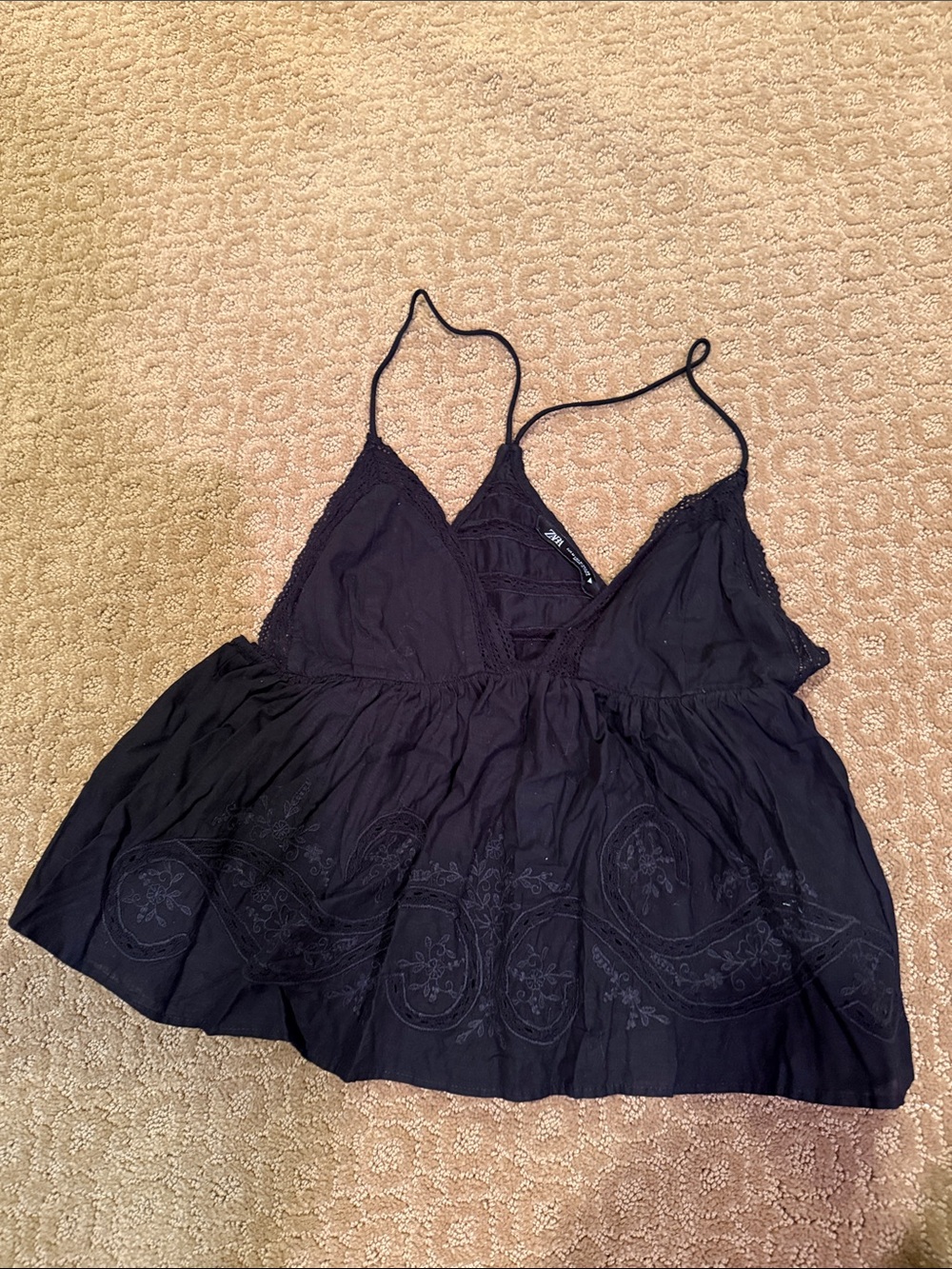 Zara Black Embroidered Spaghetti-Strap Camisole